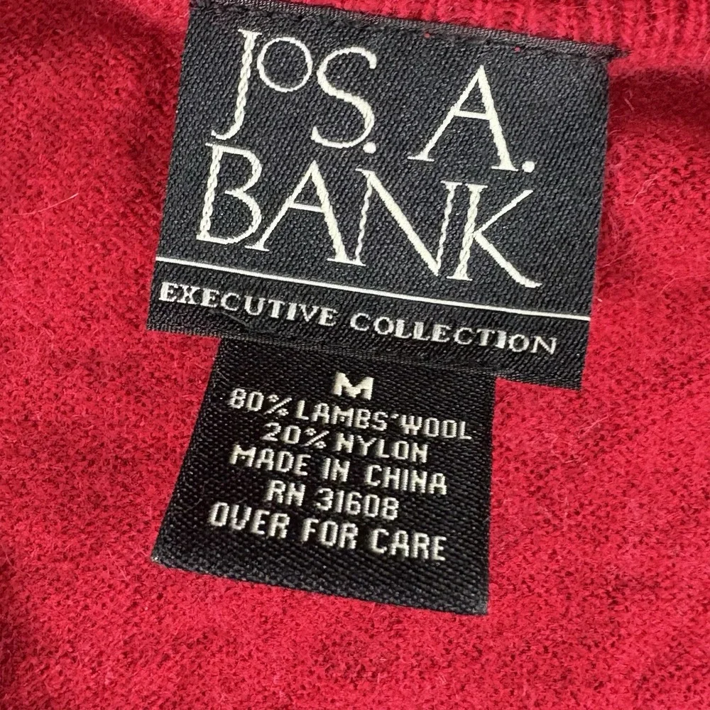Vintage Y2K Jos A Bank Sweater Men M Red Lambswool Argyle ‎ Preppy Academia Work